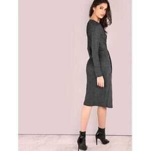 NWT White Closet Black silver ribbed knit long sleeve wrap bodycon dress size S